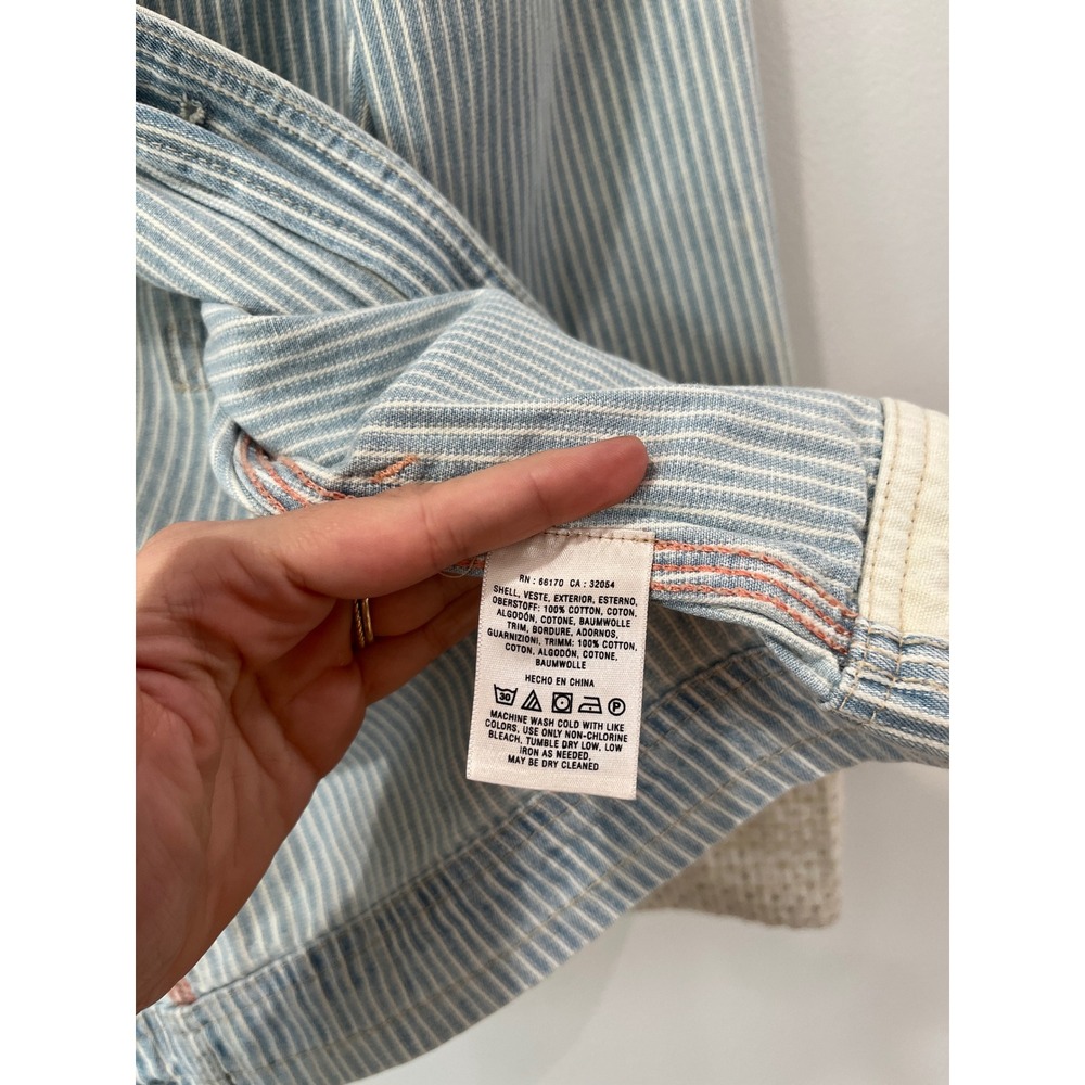 Holding Horses Anthropologie Striped Patchwork Chore Jacket Blue Cream Size M - Picture 5 of 8